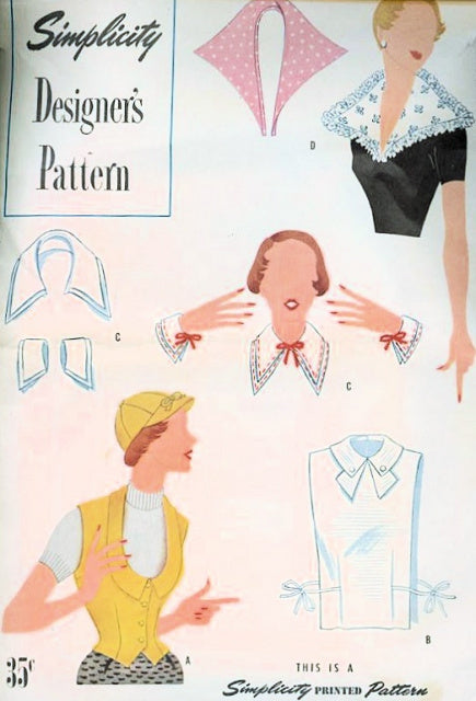1950 FABULOUS Accessories Pattern SIMPLICITY Designers 8372 Cap Hat, Weskit Vest, Lovely Collars and Cuffs Vintage Sewing Pattern