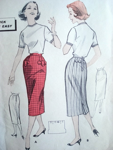 1950s FABULOUS 1 Yard Slim Skirt Pattern BUTTERICK 8376  Flattering Skirt Style, Waist 24 Quick n Easy Vintage Sewing Pattern