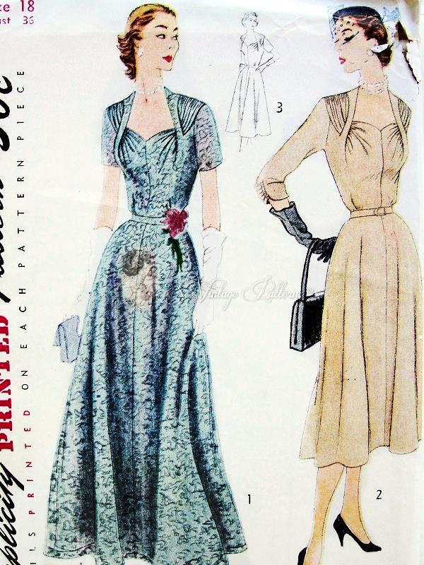 1950s STUNNING Evening Gown Cocktail Party Dress Pattern  SIMPLICITY 8438 Draped Sweetheart Neckline Evening or Cocktail Length Bust 34 Vintage Sewing Pattern