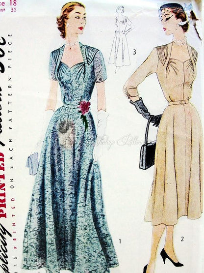 1950s STUNNING Evening Gown Cocktail Party Dress Pattern  SIMPLICITY 8438 Draped Sweetheart Neckline Evening or Cocktail Length Bust 34 Vintage Sewing Pattern