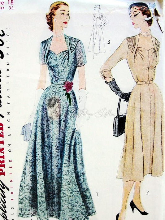 1950s STUNNING Evening Gown Cocktail Party Dress Pattern  SIMPLICITY 8438 Draped Sweetheart Neckline Evening or Cocktail Length Bust 34 Vintage Sewing Pattern
