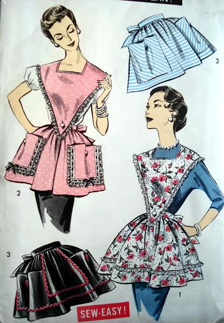 1950s PRETTY Aprons Pattern ADVANCE 8464 Bib Front or Half Apron 3 Lovely Styles Medium Size, Sew Easy Vintage Sewing Pattern FF