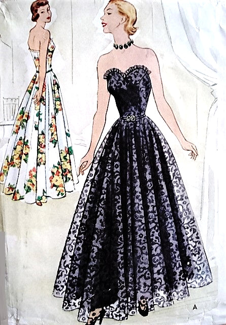 1940s DREAMY Strapless Evening Gown Pattern McCALL 8476 Lovely Sweetheart Bodice Full Skirt Dress, Perfect For Sheers Lace Bust 38 Vintage Sewing Pattern