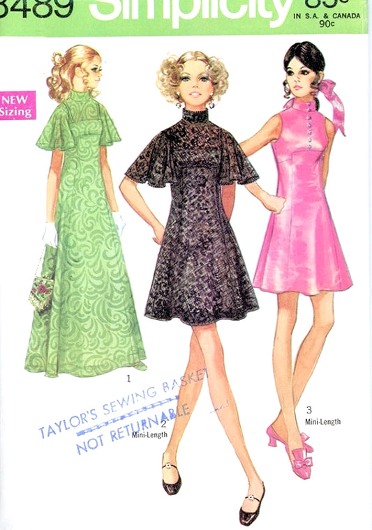 1960s LOVELY Day or Maxi Evening Party Prom Dress and Slip Pattern SIMPLICITY 8489 Perfect For Lace Fabrics, 3 Lovely Styles, Mini or Maxi Lengths Bust 31 Vintage Sewing Pattern UNCUT