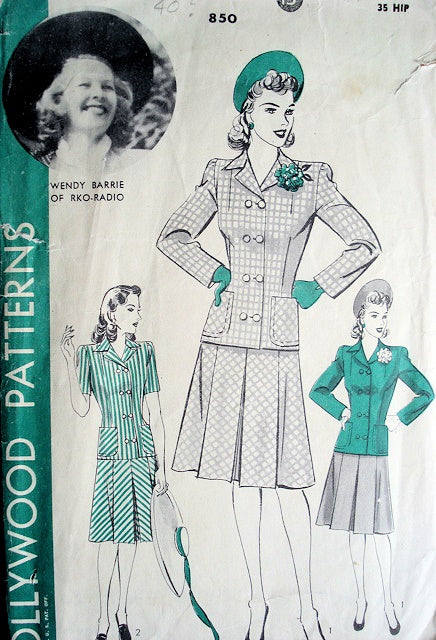1940s WAR TIME SUIT PATTERN HOLLYWOOD PATTERN WENDY BARRIE