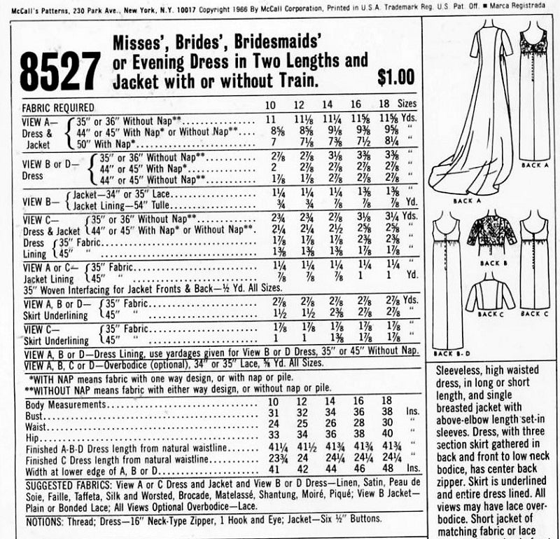 1960s Wedding Dress Bridal Gown Pattern McCalls 8527 Vintage Sewing Pattern Unique Empire Slim Dress Jacket With Long Flowing Train Very Striking Bridal Pattern UNCUT FACTORY FOLDED