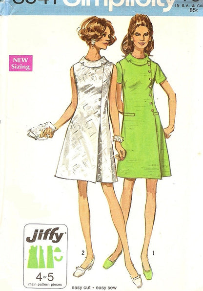 1960s MOD Dress Pattern Simplicity jiffy 8541 Stylish Side Pleat Dress Vintage Sewing Pattern Bust 36 or 40 UNCUT FACTORY FOLDED