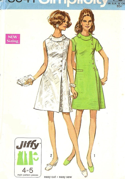 1960s MOD Dress Pattern Simplicity jiffy 8541 Stylish Side Pleat Dress Vintage Sewing Pattern Bust 36 or 40 UNCUT FACTORY FOLDED