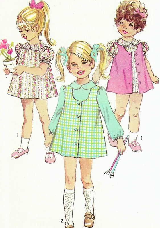 60s SIMPLICITY 8619 Sweet Girls Toddlers Dress and Jumper Pattern 2 Cute Kawaii Styles  Size 4 Vintage Sewing Pattern UNCUT