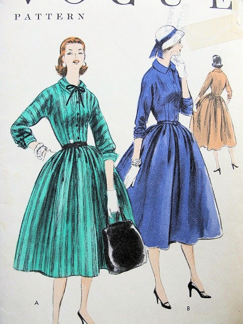 1950s PRETTY DRESS PATTERN FULL SKIRTED SHIRT DRESS VOGUE PATTERNS 8681