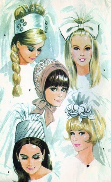 1960s Mod  BRIDAL CAPS, VEILS  Wedding Head Pieces Pattern Five Styles  McCALLS 8687 Vintage Sewing Pattern