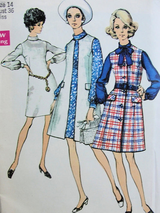 1970s MOD Coat Vest and Dress Simplicity 8705 Pattern Princess Seams Bust  34 or 36 Vintage Sewing Pattern UNCUT