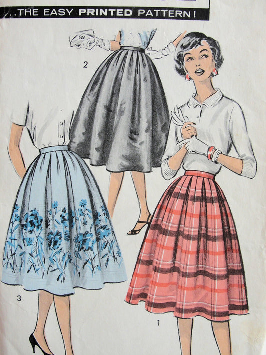 1950s FLATTERING Skirt Pattern ADVANCE 8725 Unpressed Box Pleated Skirt Three Versions Waist 24 Vintage Sewing Pattern