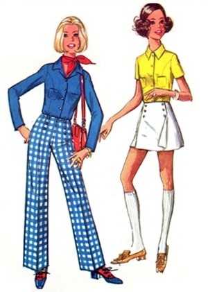 Simplicity 8759 Vintage 70s Sewing Pattern Mod Scooter Skirt, Front Skirt Flap Skorts, Pantskirt, Princess Seam Fitted BLouse and Pants Cute  Kawaii
