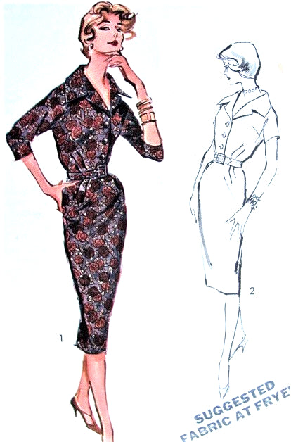 1950s SLEEK Slim Dress Pattern ADVANCE 8762 Casual Elegance Bust 34 Vintage Sewing Pattern
