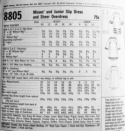 MOD 60s Evening Party Slip Dress and Sheer Over Dress Pattern Cocktail Dress McCalls 8805 Vintage Sewing Pattern Bust 31 or 36 UNCUT