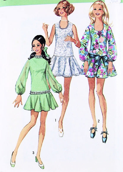 1970s CUTE Drop Waist Flared Skirt Dress Pattern SIMPLICITY 8806 Three Pretty Kawaii Styles Bust 32 Vintage Sewing Pattern FF