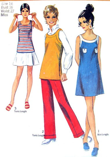 1970s CUTE Sleeveless Mini Dress, Mini Skirt, Tunic and Pants Pattern  Bust 31 or 36 Easy To Sew Simplicity Sewing Pattern 8838 UNCUT FACTORY FOLDED