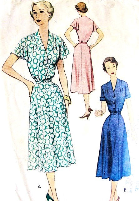 1950s PRETTY Dress Pattern McCALLS 8841 Two Sleeve Styles, Bust 40 Vintage Sewing Pattern