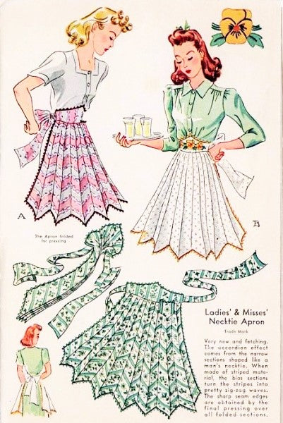 Vintage 1940s Unique NECK TIE APRON Pattern Accordion Style With Pansy Flowers Transfer McCall 884 Vintage Sewing Pattern One Size