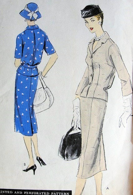 1950s VOGUE 8901 SUIT PATTERN FITTED JACKET  BLOUSON BACK SLIM SKIRT Bust 34
