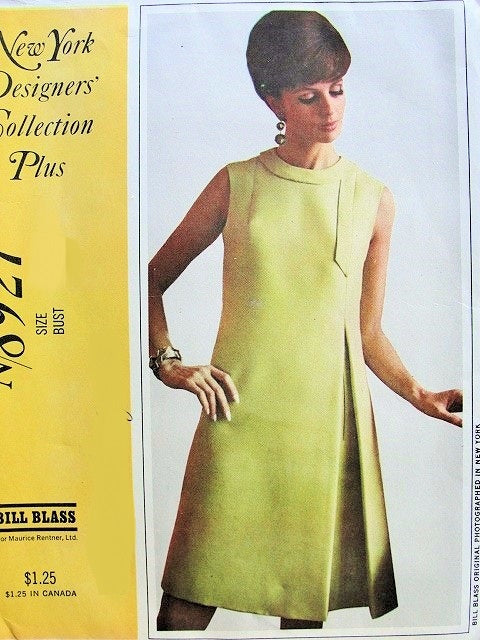CLASSY Bill Blass 1960s Dress Pattern McCALLs 8927 Elegant Design Bust 32 Vintage Sewing Pattern