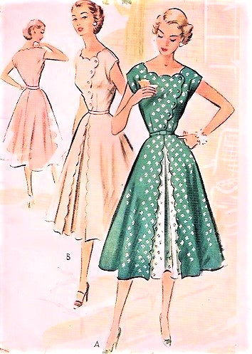 1950s McCalls Pattern 8940 BEAUTIFUL Dress Scallop Edge Front Inverted Pleat, Side Closing, Flattering Design,Bust 32 Vintage Sewing Pattern