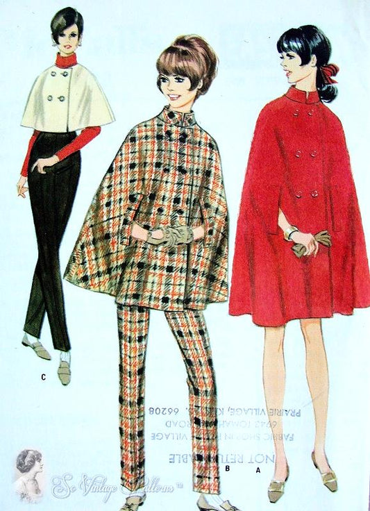 1960s FABULOUS Cape Coat in Three Lengths and Slim Pants Pattern McCALLS 9028 Bust 36 Vintage Sewing Pattern FACTORY FOLDED