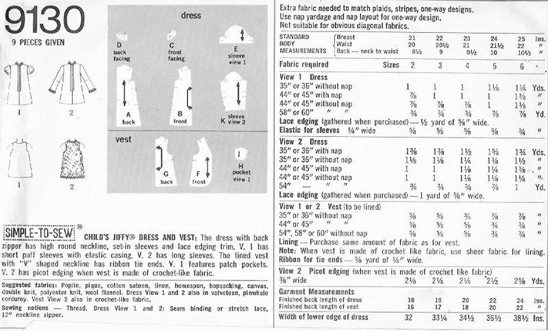 1970s SIMPLICITY 9130 Sweet Girls Childrens Dress and Vest Pattern 2 Cute Kawaii Styles Size 3 Vintage Sewing Pattern UNCUT