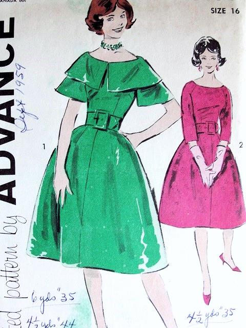 1950s PARTY DRESS PATTERN LOVELY NECKLINE STYLES ADVANCE 9160