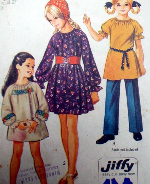 1970s ADORABLE Little Girls Peasant Dress Pattern SIMPLICITY 9187 Lace Up Belt,Two Lengths Dress or Tunic Cute Kawaii Styles Size 4 Jiffy Vintage Sewing Pattern  FACTORY FOLDED