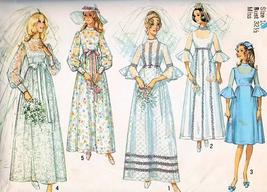 ROMANTIC 1970s Wedding Gown Bridal Dress Pattern SIMPLICITY 9218 Five Style Versions  Bust 36 Vintage Sewing Pattern
