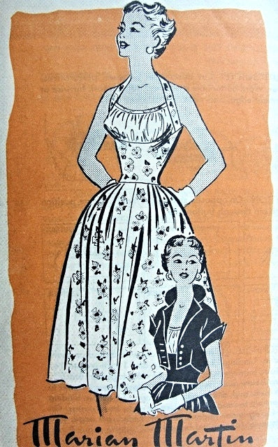 1950s BEAUTIFUL Pin Up Style Midriff Dress and Jacket Pattern MARIAN MARTIN 9227 Rockabilly Gathered Bodice Halter Party Evening Dress Bust 32 Vintage Sewing Pattern FACTORY FOLDED