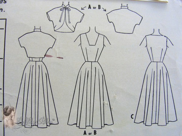 1950s Charming Dress and Bolero Jacket Pattern Full Skirted, Flattering Square Neckline, Cutaway Front Bolero McCalls 9328 Vintage Sewing Pattern Bust 32