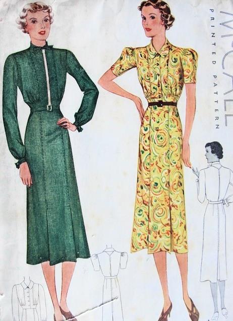 1930s TAILORED DRESS PATTERN 2 STYLES McCALL 9338