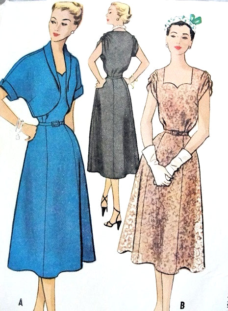 1950s SWEETHEART Neckline Cocktail Dress and Bolero Pattern McCALLS 9345 Figure Flattering Style Daytime or Evening Vintage Sewing Pattern