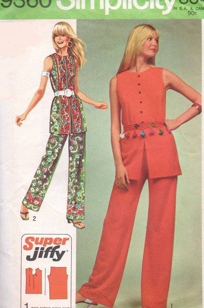 70s BOHO Sleeveless Tunic and Hip Hugger Pants Pattern SIMPLICITY 9360 Bust 40 Vintage Sewing Pattern UNCUT