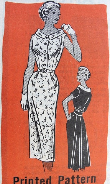 1950s Figure Flattering Dress Pattern Pin Up Style Slim Front, Back Flared, Lovely Design Marian Martin 9377