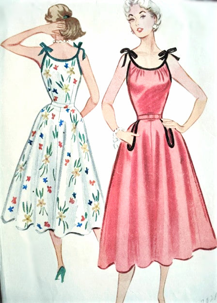 1950s BOMBSHELL Summer Dress Pattern McCALLS 9378 Beautiful Full Skirted Dress, Tied Shoulders, Very Marilyn Monroe Style Bust 32 Vintage Sewing Pattern