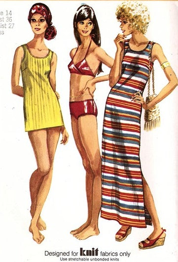 1970s FAB Beachwear Pattern SIMPLICITY 9378 Bikini, Cover Up ,Maxi Dress Pattern Bust 34 Vintage Sewing Pattern