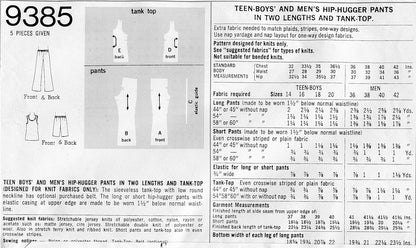 70s RETRO Men's Hip Hugger Pants, Shorts and Tank Top American Hustle Style Simplicity 9385 Vintage Sewing Pattern Chest 35 FACTORY FOLDED