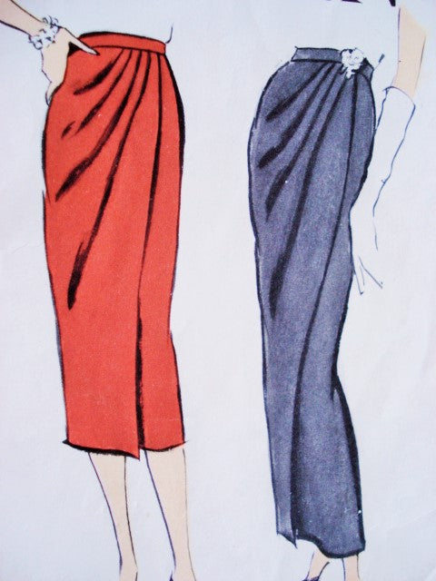 1950s Slim Draped Skirt Day or Evening Length Pattern Vogue 9436 Very Easy to Make Stunning Design Vintage Sewing Pattern FACTORY FOLDED
