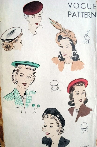 1940s LOVELY Beret Hats Pattern VOGUE 9475 Several Style Versions, Vintage Sewing Pattern FF