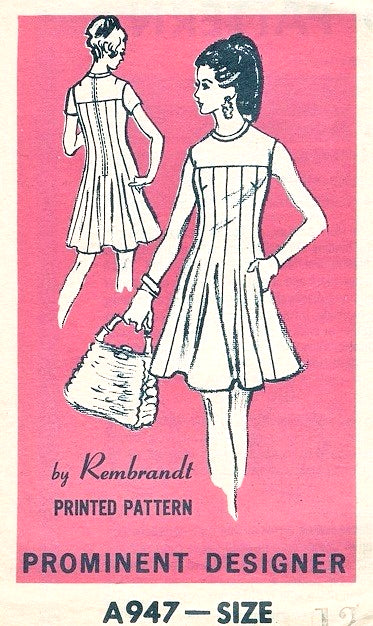 60s Mod Flattering Dress Pattern Fit n Flare Mini Scooter Dress Rembrandt Prominent Designer A947 Vintage Sewing Pattern Bust 34 UNCUT