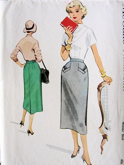 1950s Slim Pencil Skirt Pattern McCALLS 9482 Interesting Front Pockets Waist 28 Vintage Sewing Pattern