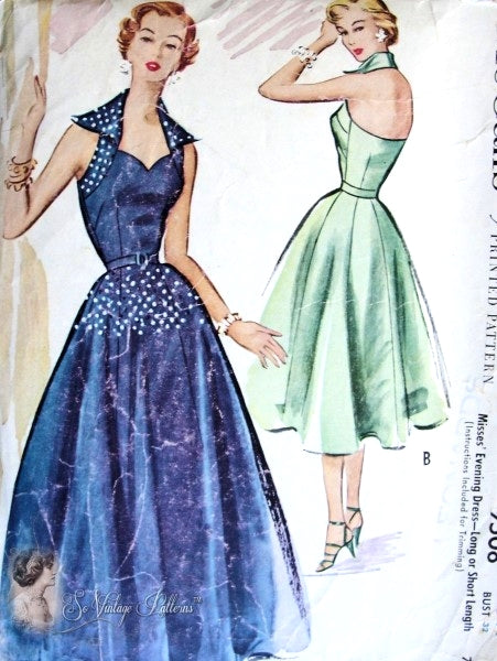 50s Evening Dress Gown Pattern McCalls 9508 Bombshell Sweetheart Neck – So Vintage Patterns