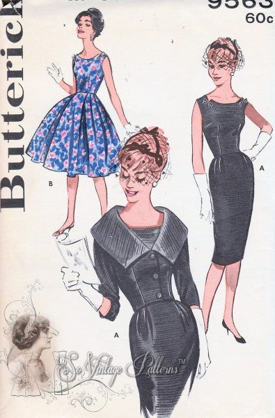 1960s STUNNING Cocktail Evening Party Dress Pattern BUTTERICK 9563 Eye Catching Neckline Day or Evening Sheath or Full Skirt Dress With Waist Flattering Cropped Short Jacket Bust 31 Vintage Sewing Pattern FACTORY FOLDED