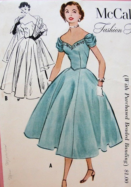 BEAUTIFUL 1950s Evening Gown or Party Dress and Stole Pattern McCALLs 9567 Enchanting off  Shoulders or Strapless Necklines Design Bust 32 Vintage Sewing Pattern