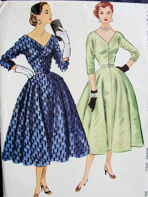 1950s STUNNING Cocktail Party Evening Dress Pattern McCALLS 9572 Beautiful Design, Low V Neckline, Flattering Full Skirt, Bust 32 Vintage Sewing Pattern