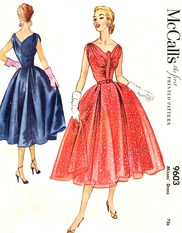1950s BEAUTIFUL Evening Cocktail Party Dress Pattern McCALLS 9603 Flattering Draped Bodice V Back Full Skirt Party Dress Bust 32 Vintage Sewing Pattern